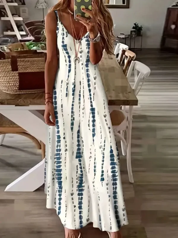 Clearance_Women's Casual Loose V-neck Tie Dye Printed Spaghetti Maxi Dress Summer Beach Vacation Long Dress_Continuous updates - Image 2