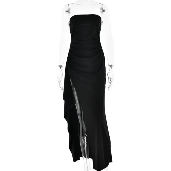 Black Off-shoulder Strapless Backless High Split Maxi Dress For Women Sleeveless Bodycon Club Party Evening Long Dress Clothes - Image 6