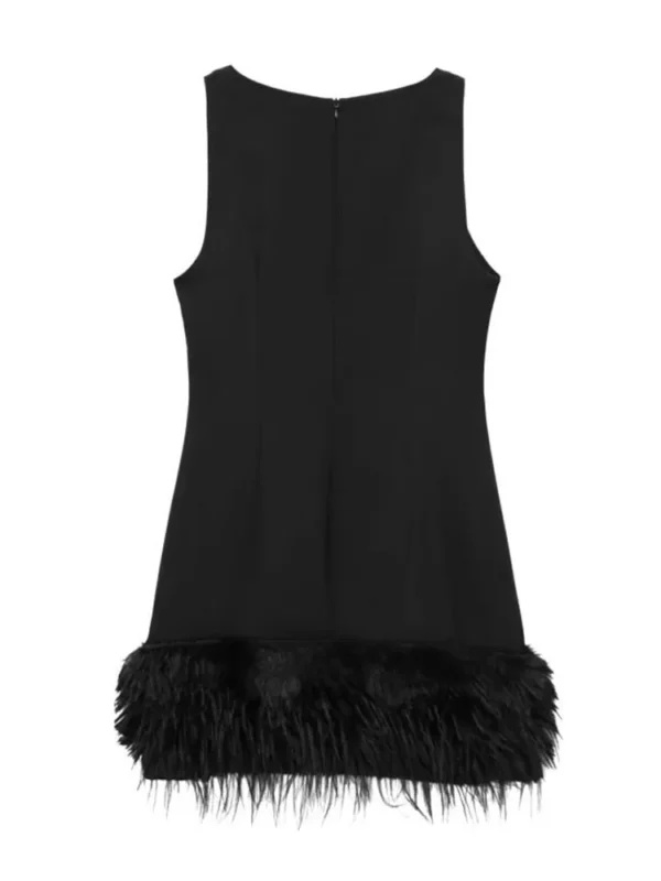 TFMLN 2024 New Elegant Women Feathers Mini Dresses Sexy Slim Sleeveless Chic Party Dress Fashion Back Zipper Dress - Image 5