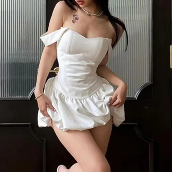 Darlingaga Fashion Chic Satin Party Dress Mini White Bud Spaghetti Strap Corset Sexy Summer Dresses Women Tie-Up Bow Sundress - Image 3