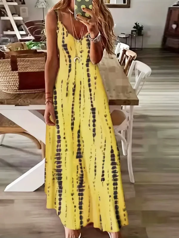 Clearance_Women's Casual Loose V-neck Tie Dye Printed Spaghetti Maxi Dress Summer Beach Vacation Long Dress_Continuous updates - Image 4